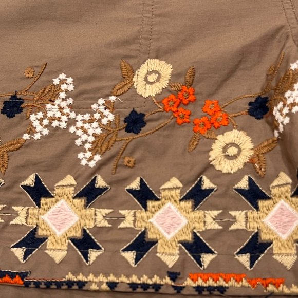 Tolani Women's Embroidered 'Gem Shorts', Zip Tie Waist, Pockets, Cotton, Tan, L - Picture 4 of 7